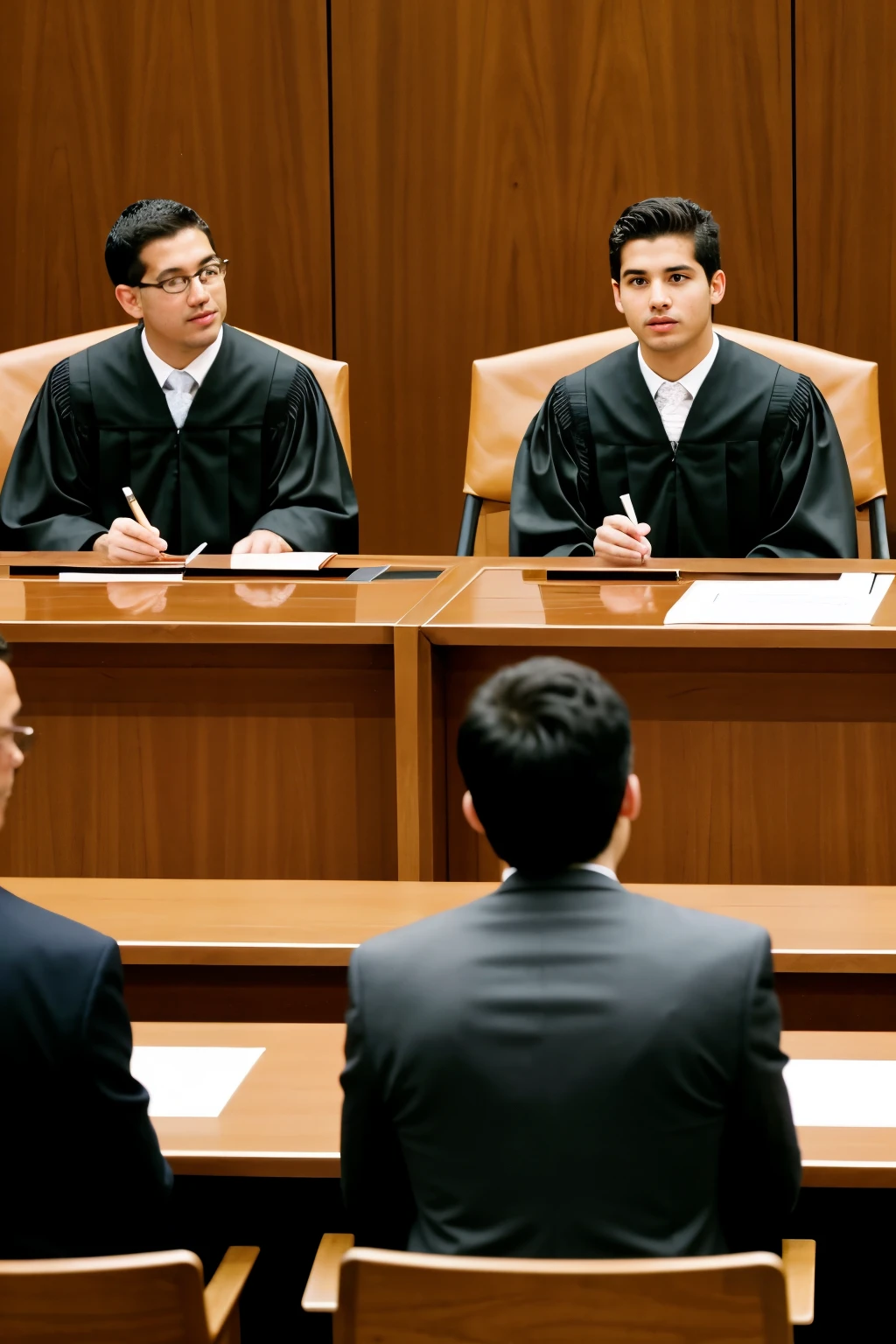 A trial in progress with witnesses standing next to the judge as the parties present their arguments.
Witnesses corroborate Marco and Lucio's arguments in a debt dispute. A scene in ancient Rome