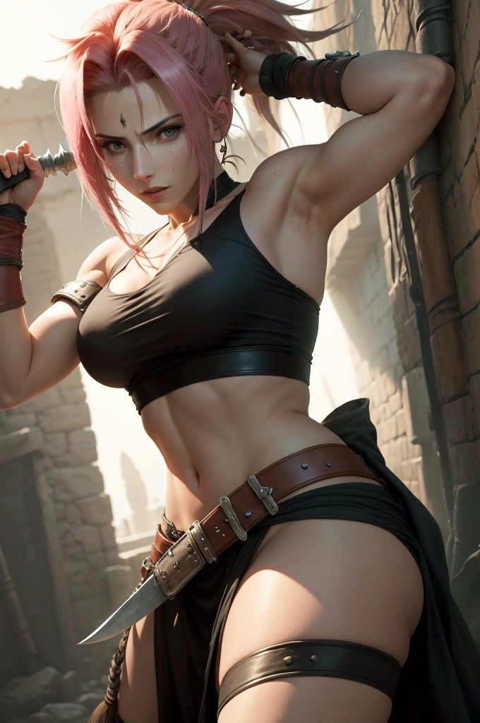 A warrior woman who uses two daggers and is a doctor. Final Fantasy VII. Cabelos curtos.