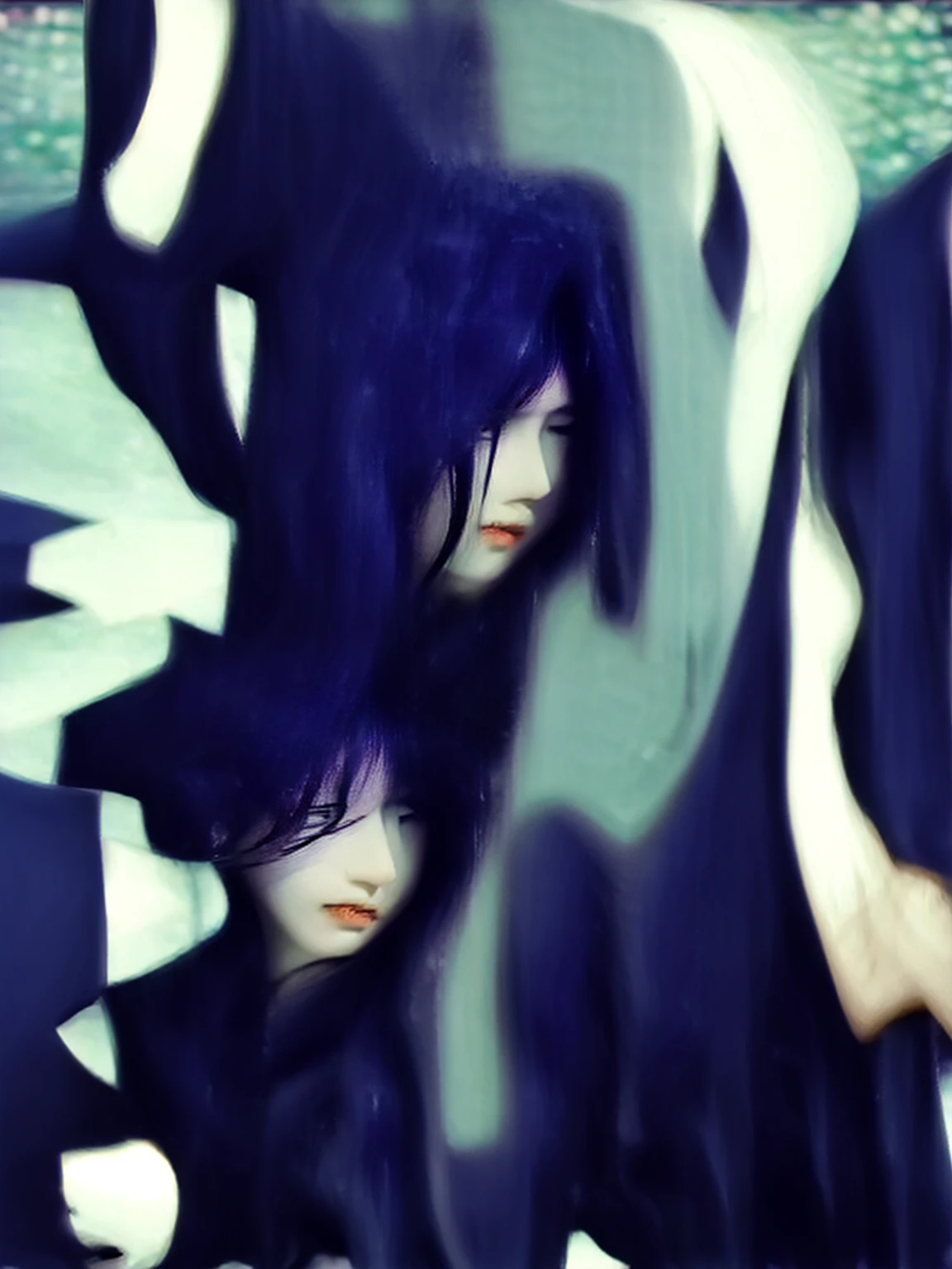 Anime Character：A woman in a black dress、White-haired woman holding her feet, Anime girl squatting, Giantess Art, Fine details