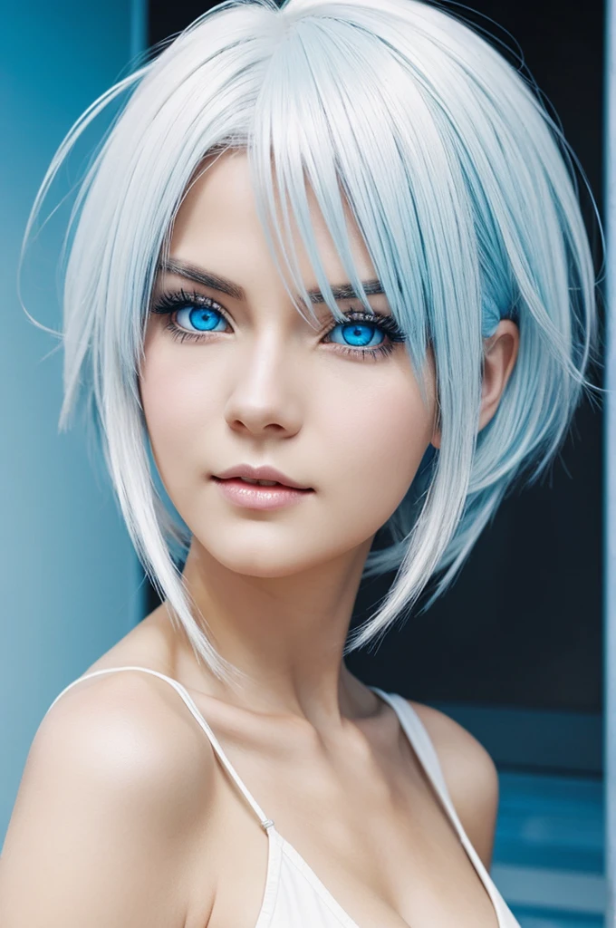 Anime female with white hair and blue eyes