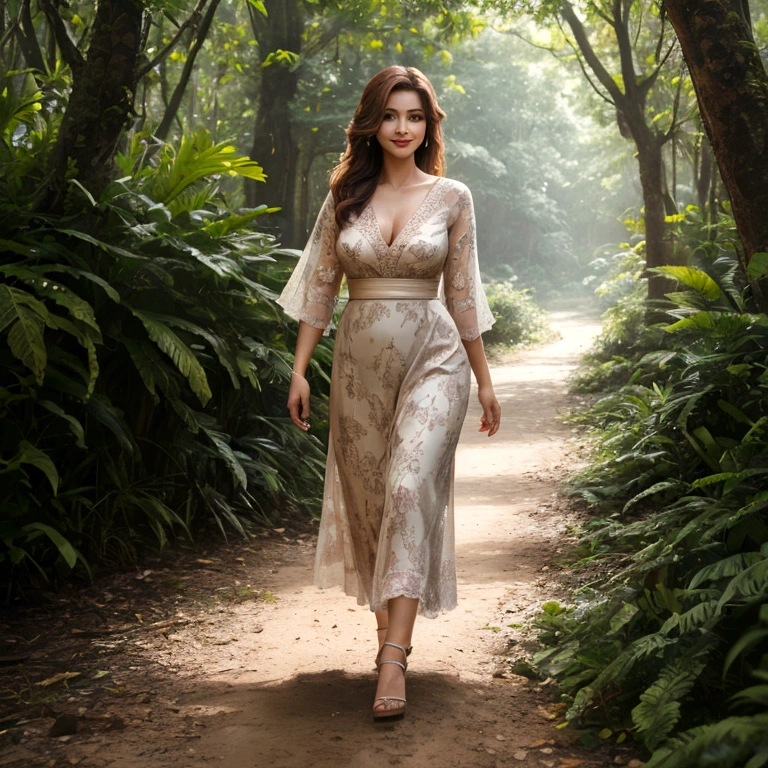 gorgeous woman, casualoutift, happy, realistic photography, full hd 4k, (walking at nature), dslr realistic colors, close-up