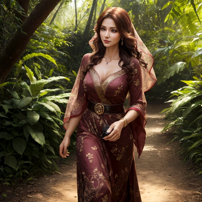 gorgeous woman, casualoutift, happy, realistic photography, full hd 4k, (walking at nature), dslr realistic colors, close-up