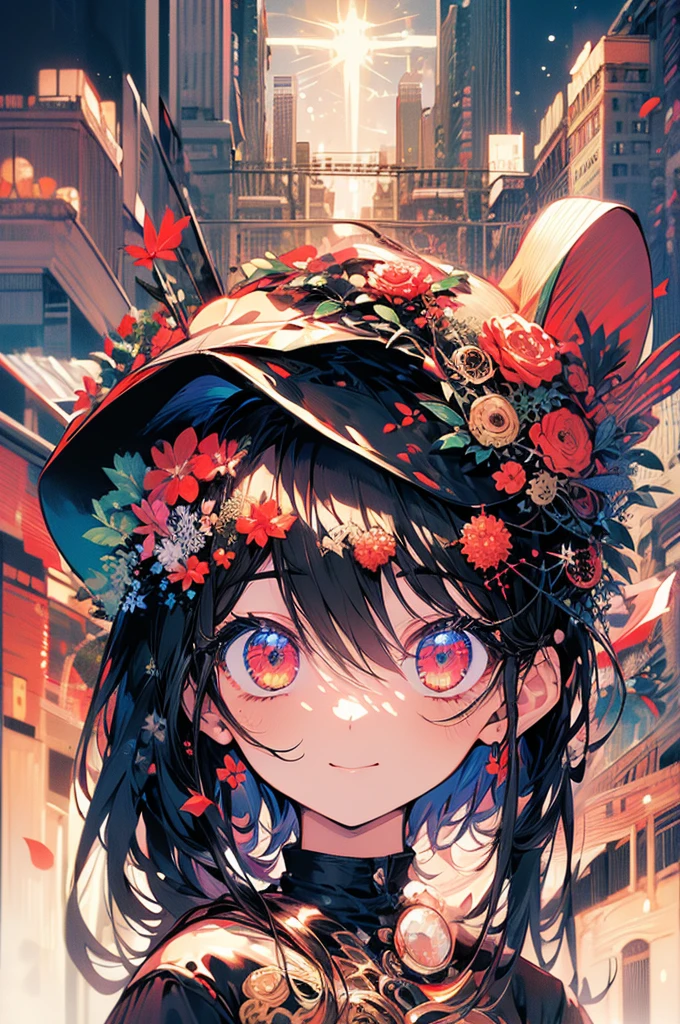 (masterpiece, highest quality, highest quality, (No text), Beautiful and aesthetic:1.2),No text,アニメ、 high resolution　BREAK,One Girl，Short black hair　Tree Eyes　Beautiful eyes　Red eyes　Beautiful girl　cool　smile　Black Coat　mini skirt　Whole body　Night view　Detailed eyes and face