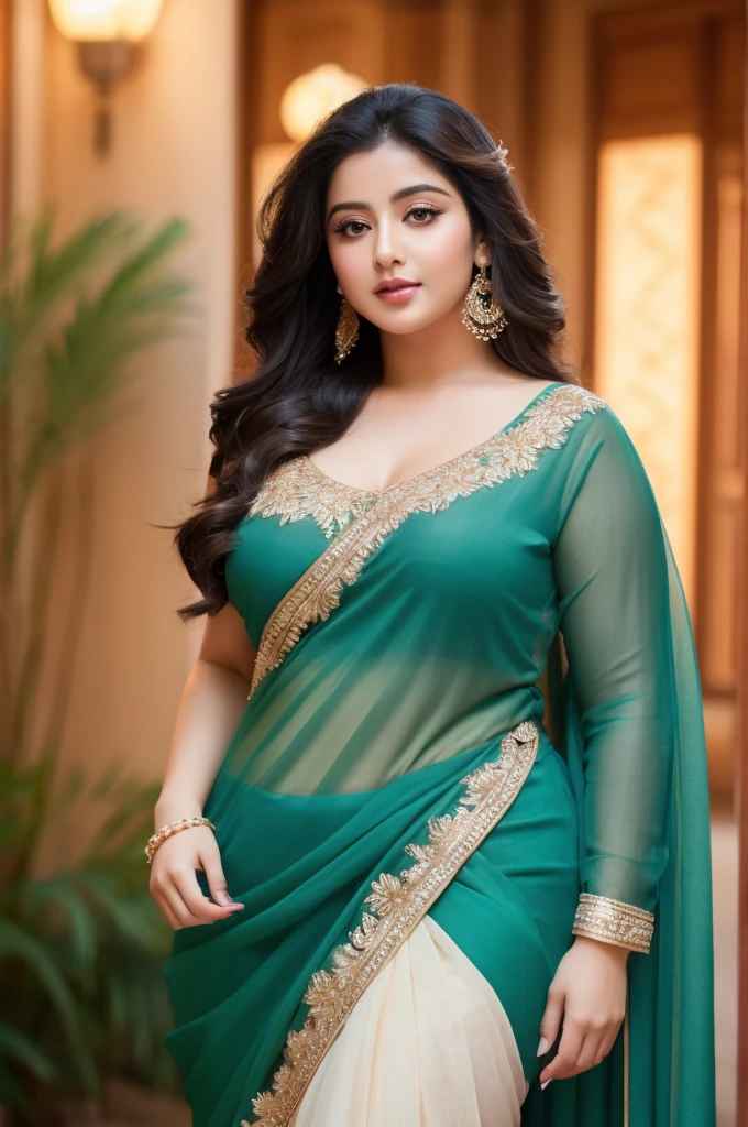 1 Heavenly beautiful and goddess beauty cute and sweet looking face Arabian woman in front of Chengdu, China, Heavenly beautiful Overweight, Heavenly beautiful Extremely fat, Heavenly beautiful and attractive Chubby figure , Heavenly beautiful looking and eye catching luxury style saree , reaching out, Heavenly beautiful Arabian woman, 16k, High resolution, masterpiece, highest quality, fine skin, close up figure view, Realistic Photograph