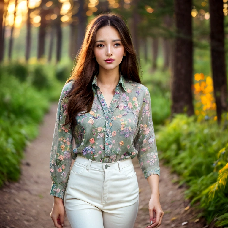 gorgeous woman, casual outift, happy, realistic photography, full hd 4k, (walking at nature), dslr realistic colors, close-up