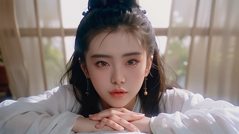 chinese ghost story,
(king juksian:1.1),(Ni Xiaochen:1.2),Chenbyohun,1 woman,alone,black hair,long hair,hair bun,mole,realistic,clothes,jewelry store,Lips,earring,hair bun,중국clothes,Hanfu,looking for_consol~toion,beautiful detailed eyes,고대 중국 clothes,
(Pure white clothes:1.5),투명한 clothes,(흰clothes:1.5),
ancient background,calligraphy background,very long hair,(sheer curtain:1.3),gauze curtains,strap lift,tear,Eyes through hair,wallpaper,huge file size,Siniciz~toion,Chinese art,Shukezouma,Foreshortening,~~to_아래to,, best quality , masterpiece, illustr~toion, very delic~toe and beautiful, very detailed ,CG,unity,8k wallpaper, amazing, in detail, masterpiece, best quality,official art,very detailed CG unity 8k wallpaper,absurd, incredibly absurd, huge file size , very detailed, mackerel, very detailed,beautiful and delicate girl, very detailed eyes and face, beautiful detailed eyes,얼굴to 빛을 비추다,