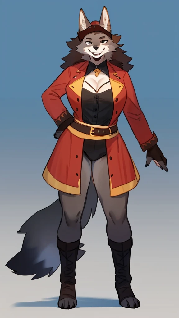 By bebebebebe, by lostgoose, by goonie-san, solo, standing, female, wolf, fuerte,sexy, hair long, blak, smiling, happy,pirate full body
