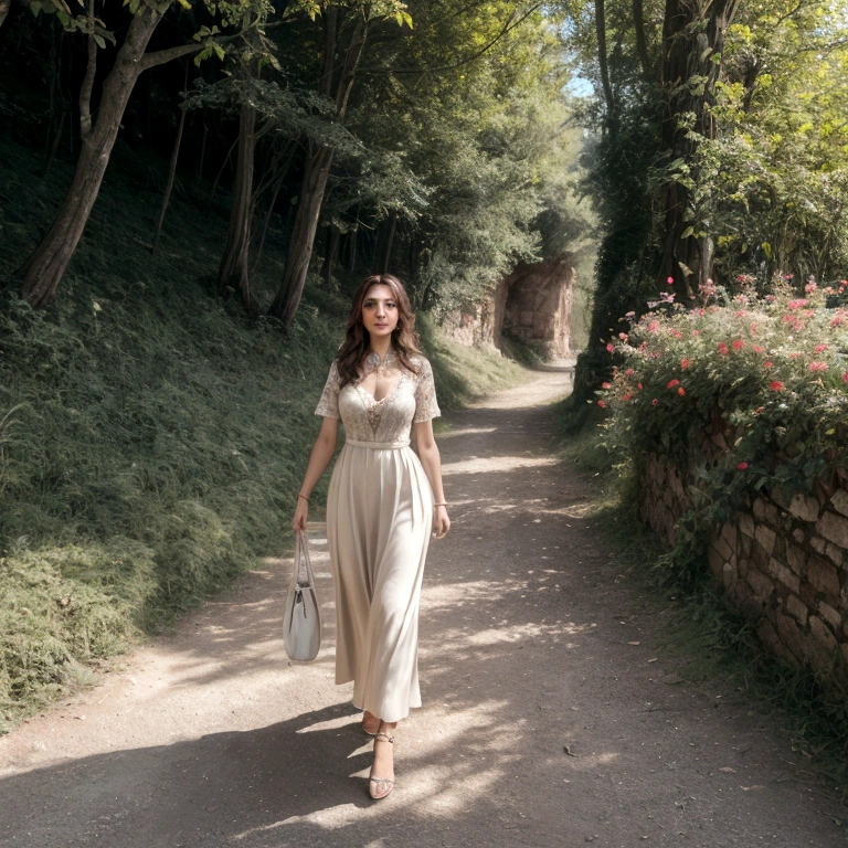 gorgeous italian woman, casual outift, happy, realistic photography, full hd 4k, (walking at nature), dslr realistic colors, close-up