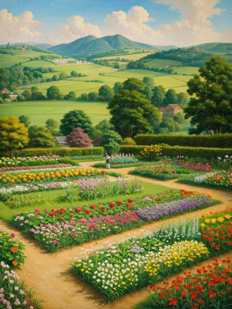 Painting with a brush,vegetable garden,Rural landscape