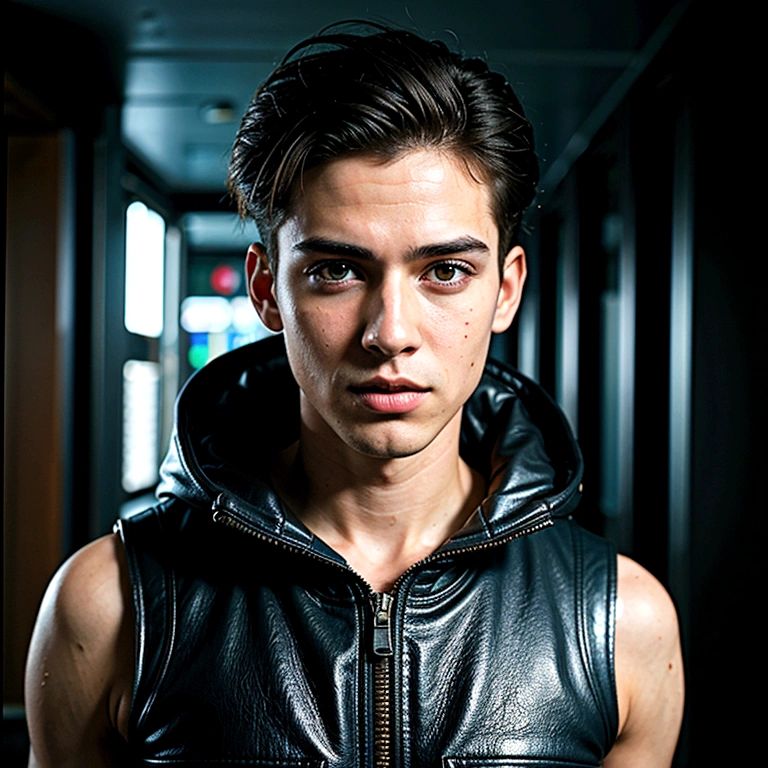 Change background cyberpunk handsome boy realistic face