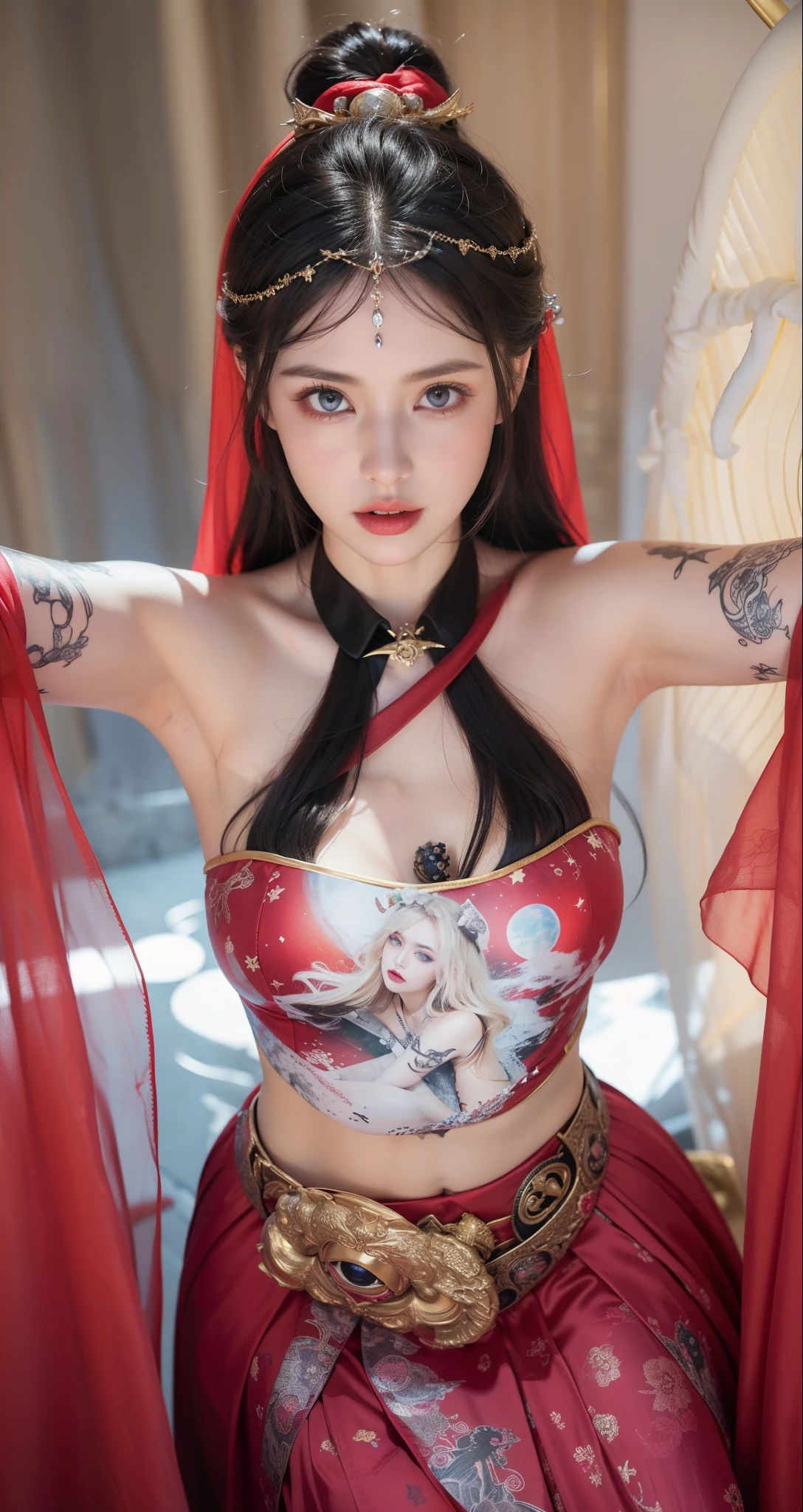 Detailed image quality,Pandora the Witch,wing, Succubus主题,堕落Angel,Excellent,scary,Secret Terror,Tentacles,With eyes,Uncanny Valley Effect,Beast Blood Moon,skeleton,vampire,Hellfire,Dark Queen,Angel,magician magic witch,16岁Angel,Eyes are blue(Pupils as deep as the starry sky),Gorgeous tattoo designs all over the body,Succubus,Dark Queen,Gold Jewelry,Silk Wedding Dress,Ghost Bride,