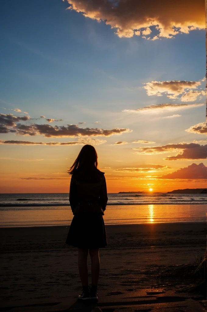 A lonely girl with sunset