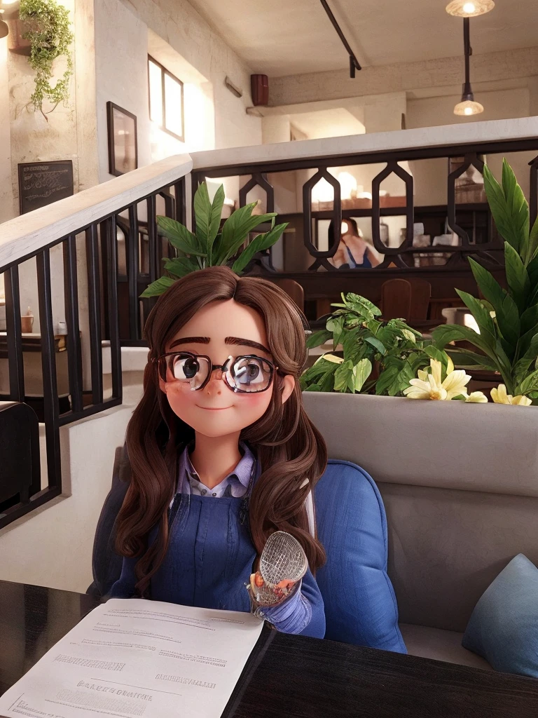 Cute girl with spectacles in a restaurant 
