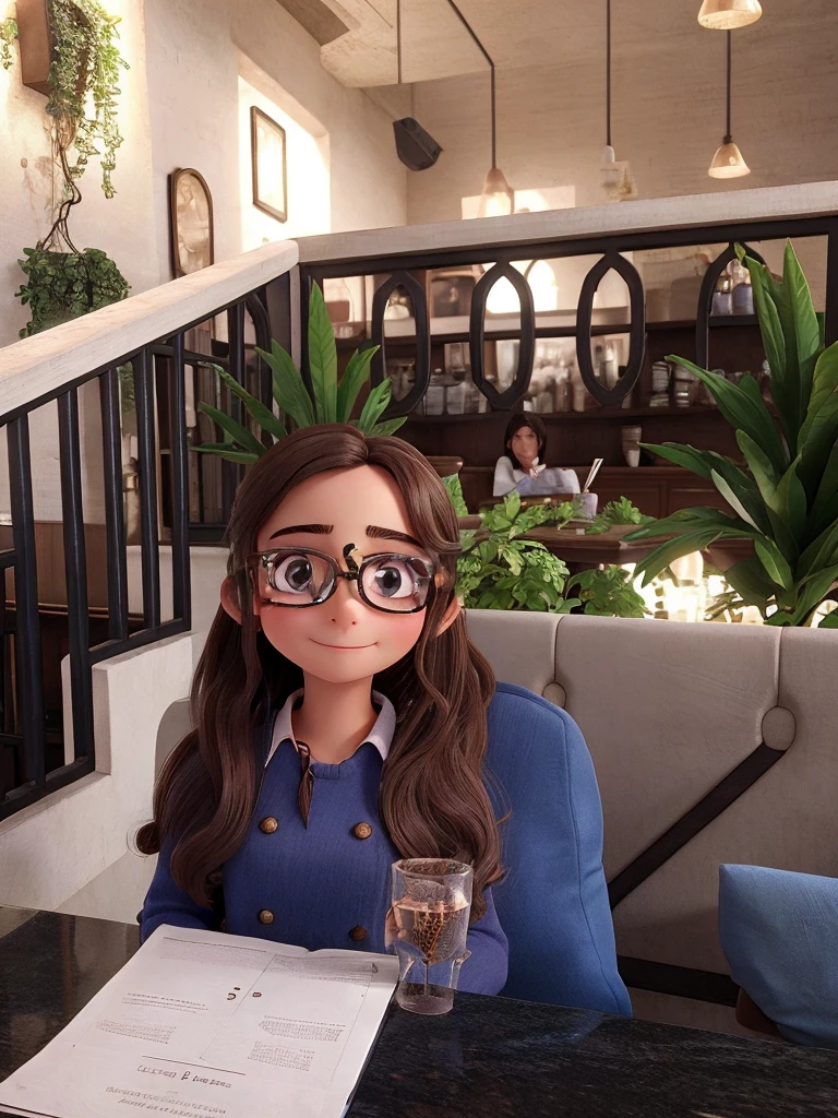 Cute girl with spectacles in a restaurant