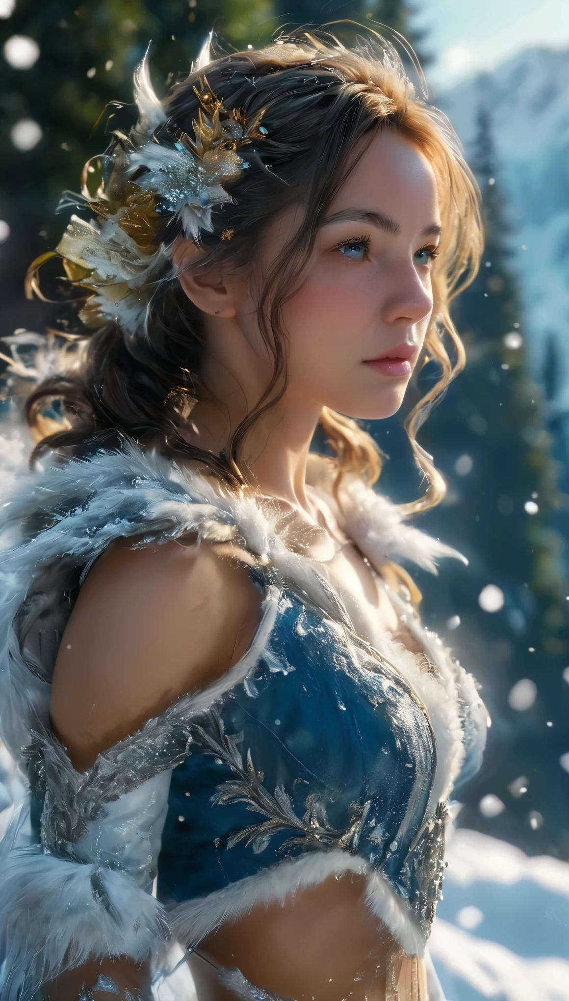 (best quality,4k,8k,highres,masterpiece:1.2), ultra-detailed, (realistic,photorealistic,photo-realistic:1.37), Highest quality, figure, dark, One girl, In the wilderness, A tall mountain, Snow-capped mountains visible in the distance, city, Beautiful attention to detail, Beautiful detailed hair,