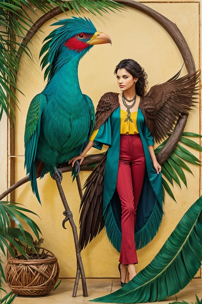 A theam board for fashion desgning project based on quetzal bird