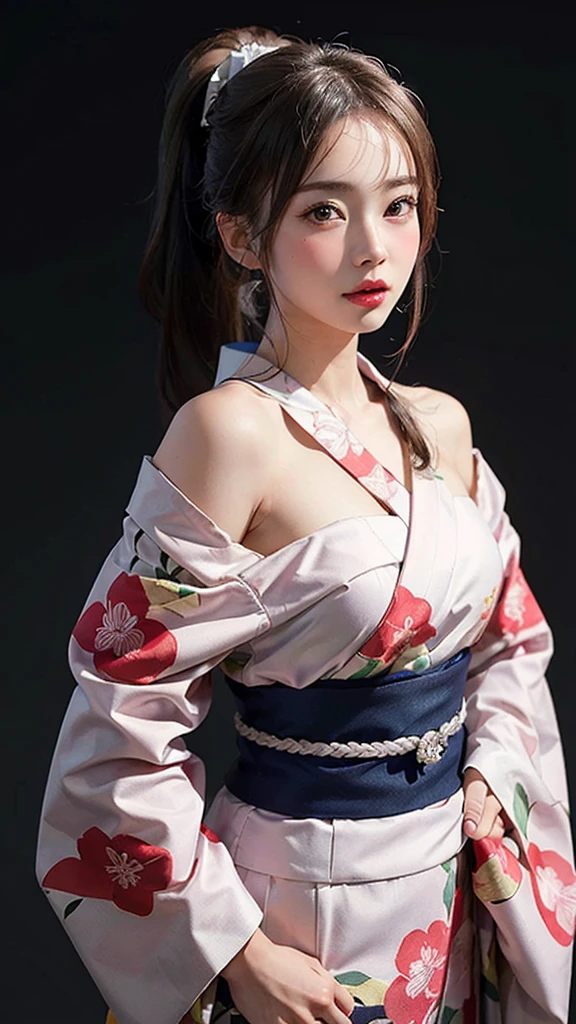 (Highest quality, masterpiece:1.3), shape, ((Beautifully detailed face)), beautifully detailed skin, Intricate details, Very detailed, Best image quality in 8K,(18 year old high school girl:kimono,sexy:2.0,Completely naked:1.6,Undressing),A Japanese girl,,(Detailed Hair,ponytail:1.4),Detailed lips,Open your mouth,(The whole body is shown:1.9,Long Shot),blush,Embarrassing,Realistic Face,Realistic Skin,(Vibrant Skin),Vivid lips,Lip gloss