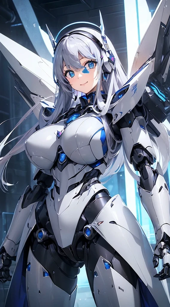 Blue shining mechanical eyes、A kind smile