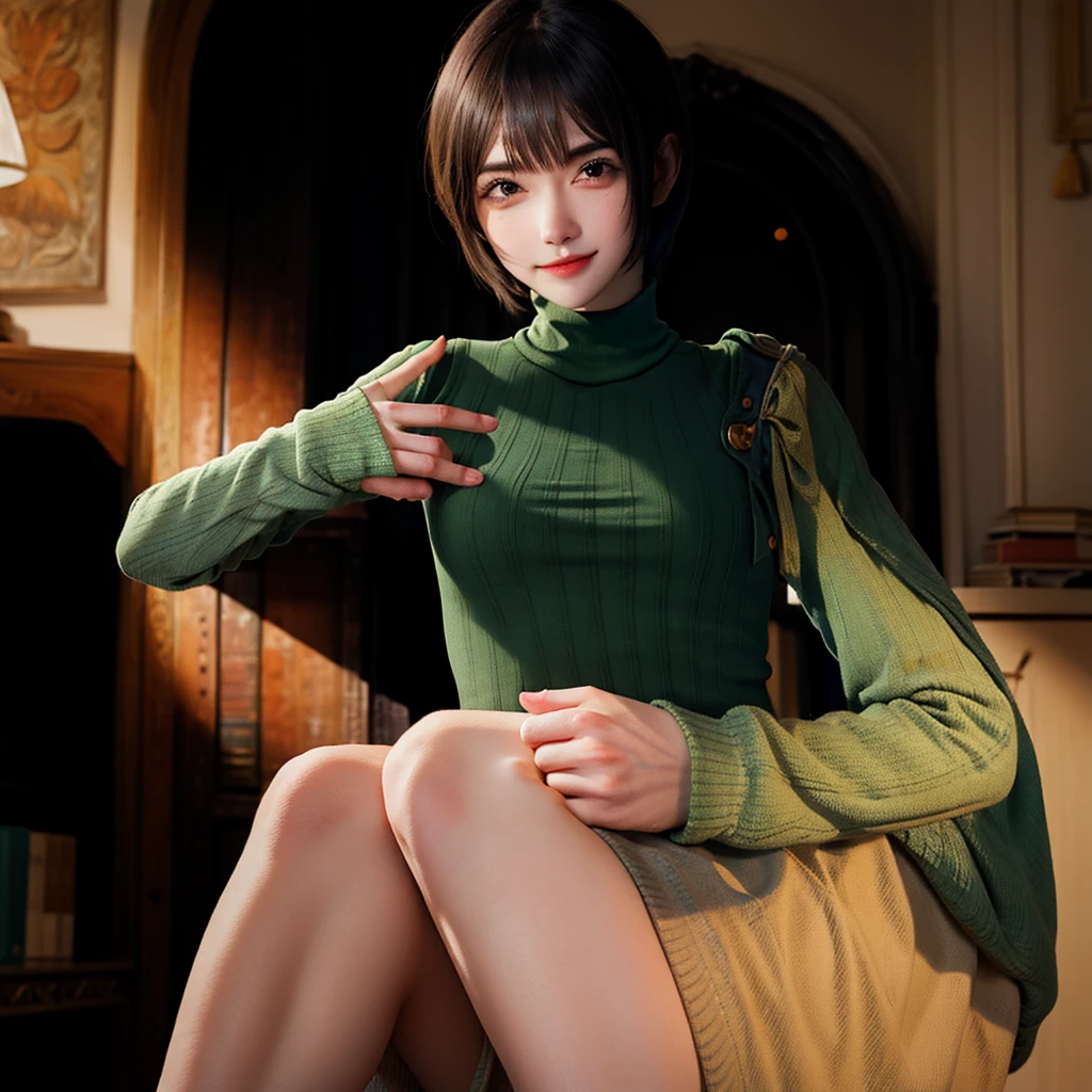 green ribbed sweater