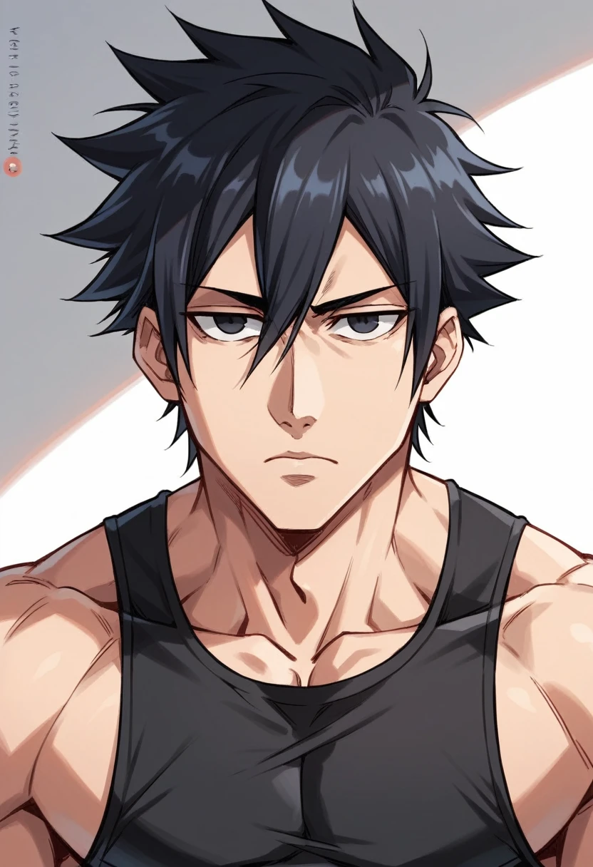 A highschool boy, handsome, perfect body, black hair, short hair, mullet black eyes, expressionless, black shirt, anime, first-person view, bleach art style, masterpiece, anatomically correct, high details, highres, best quality, super detail, 1080P