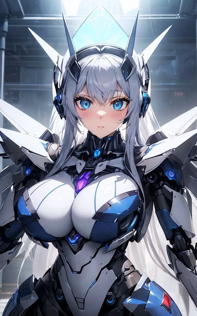 Blue shining mechanical eyes、Blushing your nose