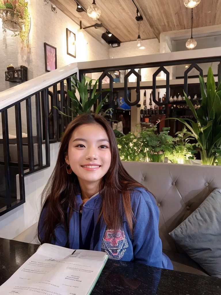 gorgeous asian with girl in a restaurant