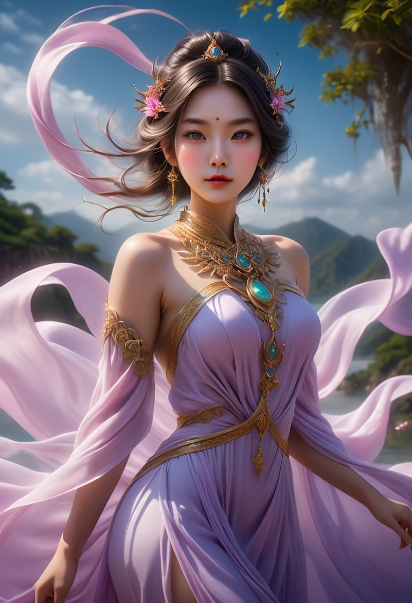 beautiful asian woman, surrealistic, (best quality,4k,8k,highres,masterpiece:1.2),ultra-detailed,(realistic,photorealistic,photo-realistic:1.37),HDR,UHD,studio lighting,ultra-fine painting,sharp focus,physically-based rendering,extreme detail description,professional,vivid colors,bokeh,dreamlike,ethereal,intricate details,fantastical elements,floating,dramatic lighting,glowing skin,mesmerizing eyes,elegant posture,ornate accessories,flowing fabric,surreal landscape,magical realism