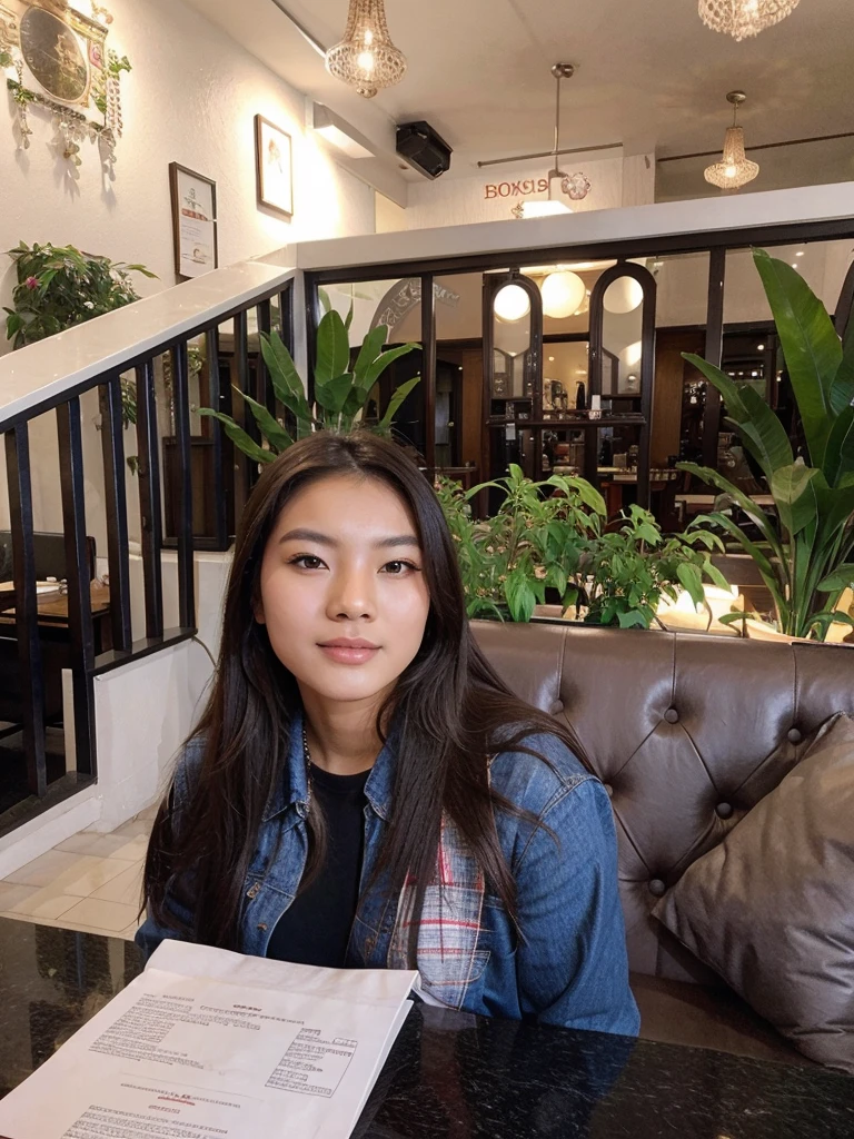 gorgeous asian with girl in a restaurant