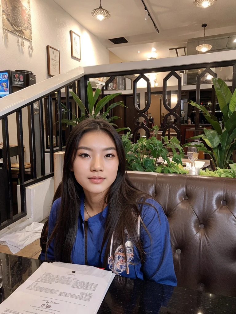 gorgeous asian with girl in a restaurant
