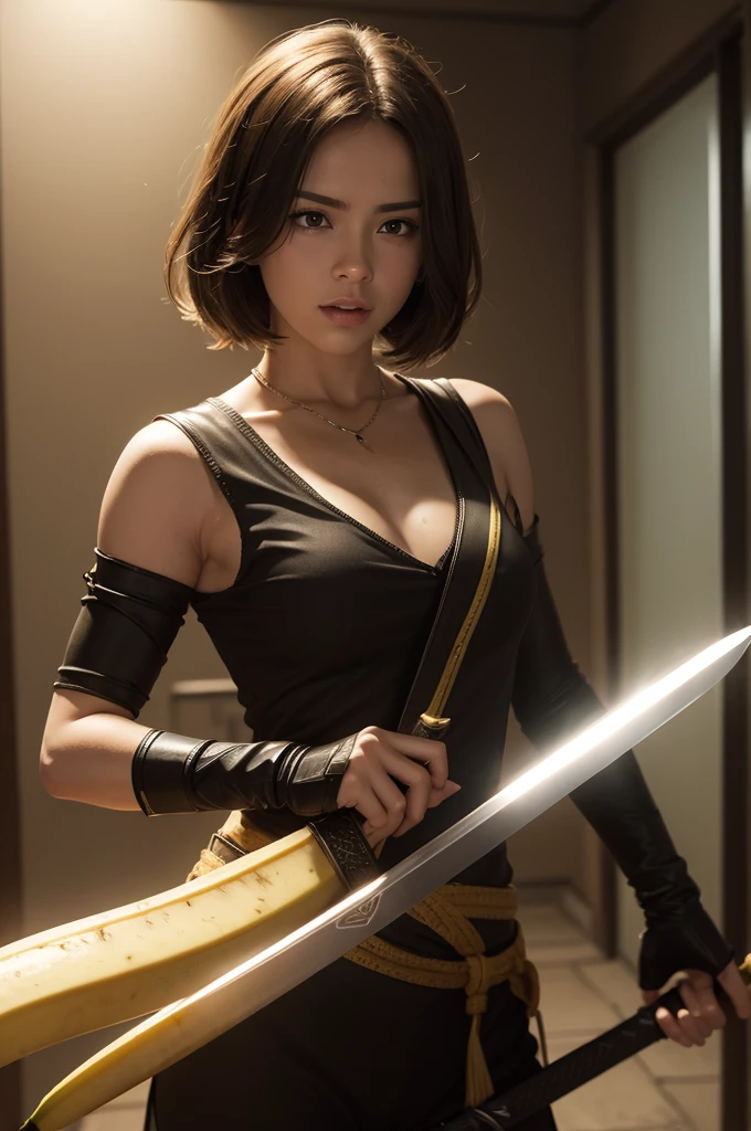 A cinematic banana with 4k,with a sword