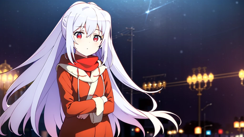 ((masterpiece)),(best quality),Official Art,Extremely detailed CG,Unity 8K wallpaper,Very detailed,Beautiful and delicate eyes,Extremely detailed face,1 girl,solitary,,(whole body:1.5),(small:1.3),,winter,Snowflakes fell in the sky,Light up the lights,Have a prosperous New Year,Spring Festival,Wearing a long red scarf,Red coat,Walking in the street,Celebrate in a warm atmosphere