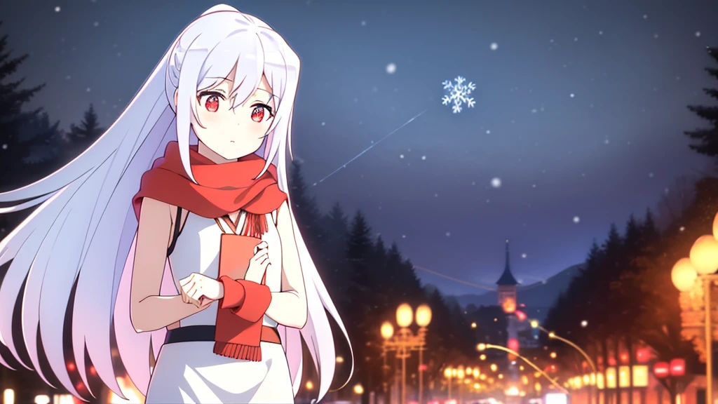 ((masterpiece)),(best quality),Official Art,Extremely detailed CG,Unity 8K wallpaper,Very detailed,Beautiful and delicate eyes,Extremely detailed face,1 girl,solitary,,(whole body:1.5),(small:1.3),,winter,Snowflakes fell in the sky,Light up the lights,Have a prosperous New Year,Spring Festival,Wearing a long red scarf,Red sweatshirt,Walking in the street,Celebrate in a warm atmosphere