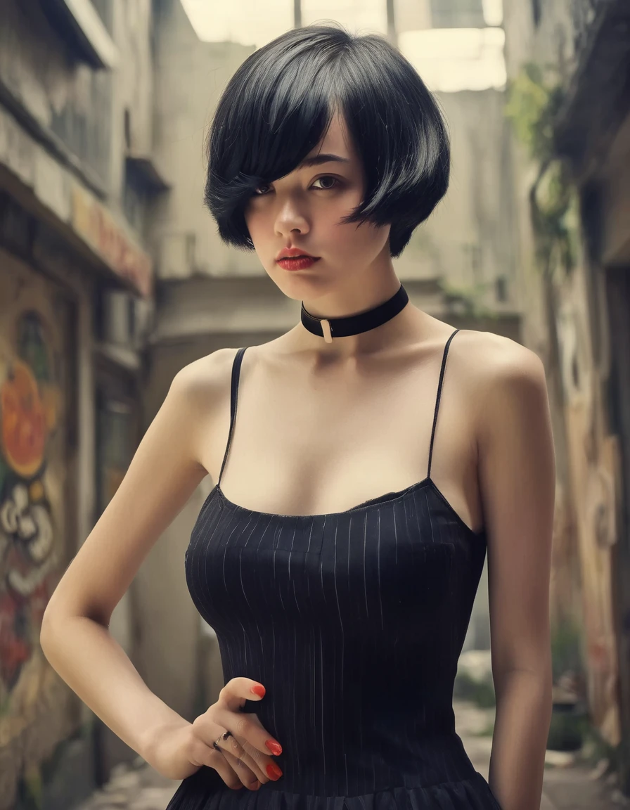 (masterpiece), (extremely intricate:1.3), (realistic), a girl, (punk, new wave), (dynamic perspective), dynamic angle, the most beautiful in the world, (slouching on the floor), chic dress, smirk, tunnel, Aomori, Haifa, professional photograph of a stunning woman detailed, sharp focus, dramatic, award winning, cinematic lighting, octane render unreal engine, volumetrics dtx, (film grain, blurry background, blurry foreground, bokeh, depth of field)