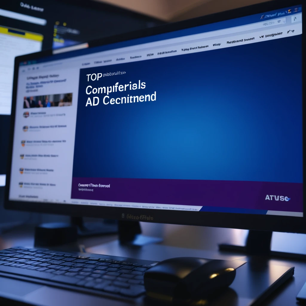 close up of computer screen, online news article headline reads "Top Officials Busted", several ads. (dark) cluttered Office environment.