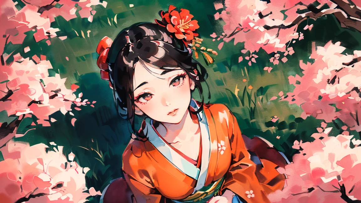 (((Oiran))),(((Prostitute))), (((Looking Down from Above:1.8))), ((((upturned eyes :1.5))),(((watching a Sakura))),Flashy kimono,hair ornaments, Scenery of Kyoto,(((night))),(((night))),(((night))),(((night))),(((night))),(((night))),(((night))),(((night))),(((night))),(((night))),(((night))),(((night))),(((night))),(((night))),(((night))),(((night))),(((night))),(((night))),(((night))),(((night))),(((night))),(((night))),(((night))),(Lips are red:1.5)、 20-year-old, Watercolor, masterpiece, Highest quality, Very delicate and beautiful girl,Very delicate and beautiful, world masterpiece theater, Super detailed, Very detailedな, Highest quality,(((赤いFlashy kimono)))。(((赤いFlashy kimono)))。(((赤いFlashy kimono)))。(((赤いFlashy kimono)))。(((赤いFlashy kimono)))。(((赤いFlashy kimono)))。(((赤いFlashy kimono)))。(((赤いFlashy kimono)))。 (((Black Hair))), (((Black Hair))), (((Black Hair))), (((Cherry tree))), (((Cherry tree))), (((Cherry tree))), (((Cherry tree))), (((Upper Body))), (((Upper Body))), (((Upper Body))), (((Upper Body))), (((Upper Body))), (((Upper Body))), High resolution, Very detailed,5 girls, Highest quality, figure, masterpiece, Highest quality, Accuracy, A woman in her twenties from the late Edo period.。(((赤いFlashy kimono)))。 。In the style of old Japanese paintings with low saturation、The women look like modern anime characters..、She has a bit of Kabuki makeup on..。Strong 2D feel。night。night。night。night。night。night。night。night。background, たくさんの花びらが散っている大きなCherry tree、