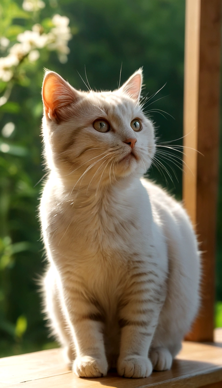 A cat standing upright and immobile in the grassland. I'm closing my eyes. A gentle breeze is blowing. It changes ever so slightly. 