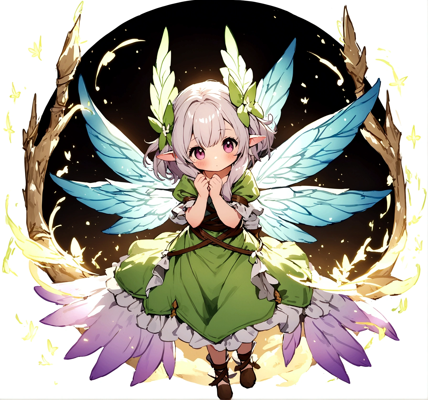 fantasy medieval fairy small cute, high detail 4k 8k pretty wings hands tied up no background full body in frame white background