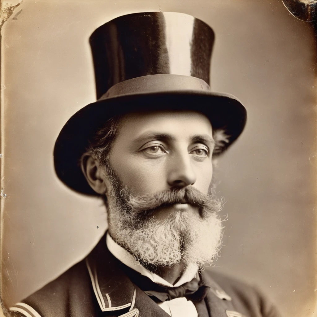 an old photo of a man with a beard and a hat, quirky 1 9 th century, author unknown, jules verne, 1 8 0 0 s soldier, taken in the late 1800s, 1 8 8 0 s style, taken in the mid-late 1800s, by Lubin Baugin, by Róbert Berény