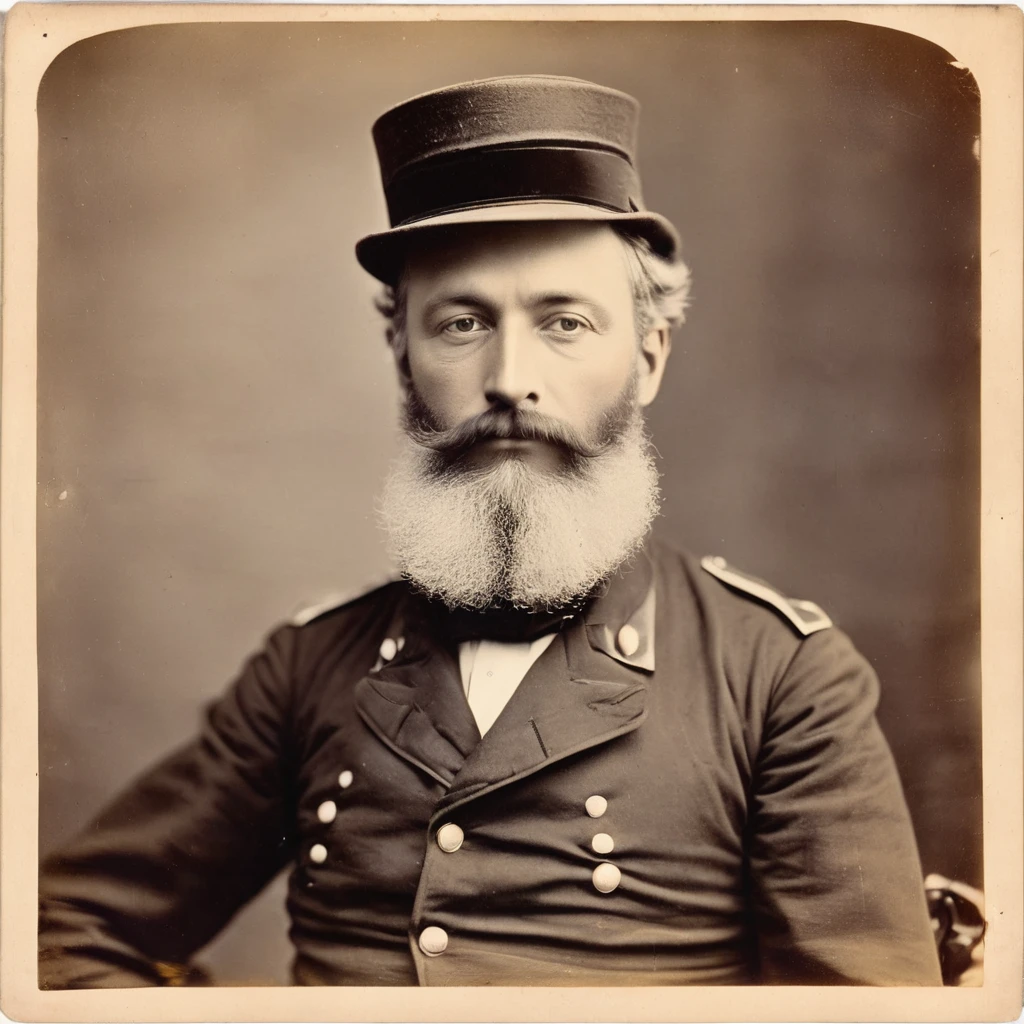 an old photo of a man with a beard and a hat, quirky 1 9 th century, author unknown, jules verne, 1 8 0 0 s soldier, taken in the late 1800s, 1 8 8 0 s style, taken in the mid-late 1800s, by Lubin Baugin, by Róbert Berény