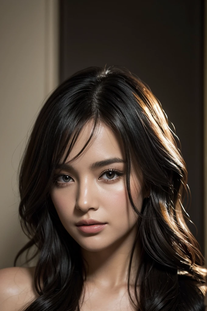 a beautiful woman, in the style of texture-rich layers, dark black and light black, the pictures generation, natural lighting, textural layers, celebrity image mashups, wavy --ar 9:16 --stylize 750 --v 6