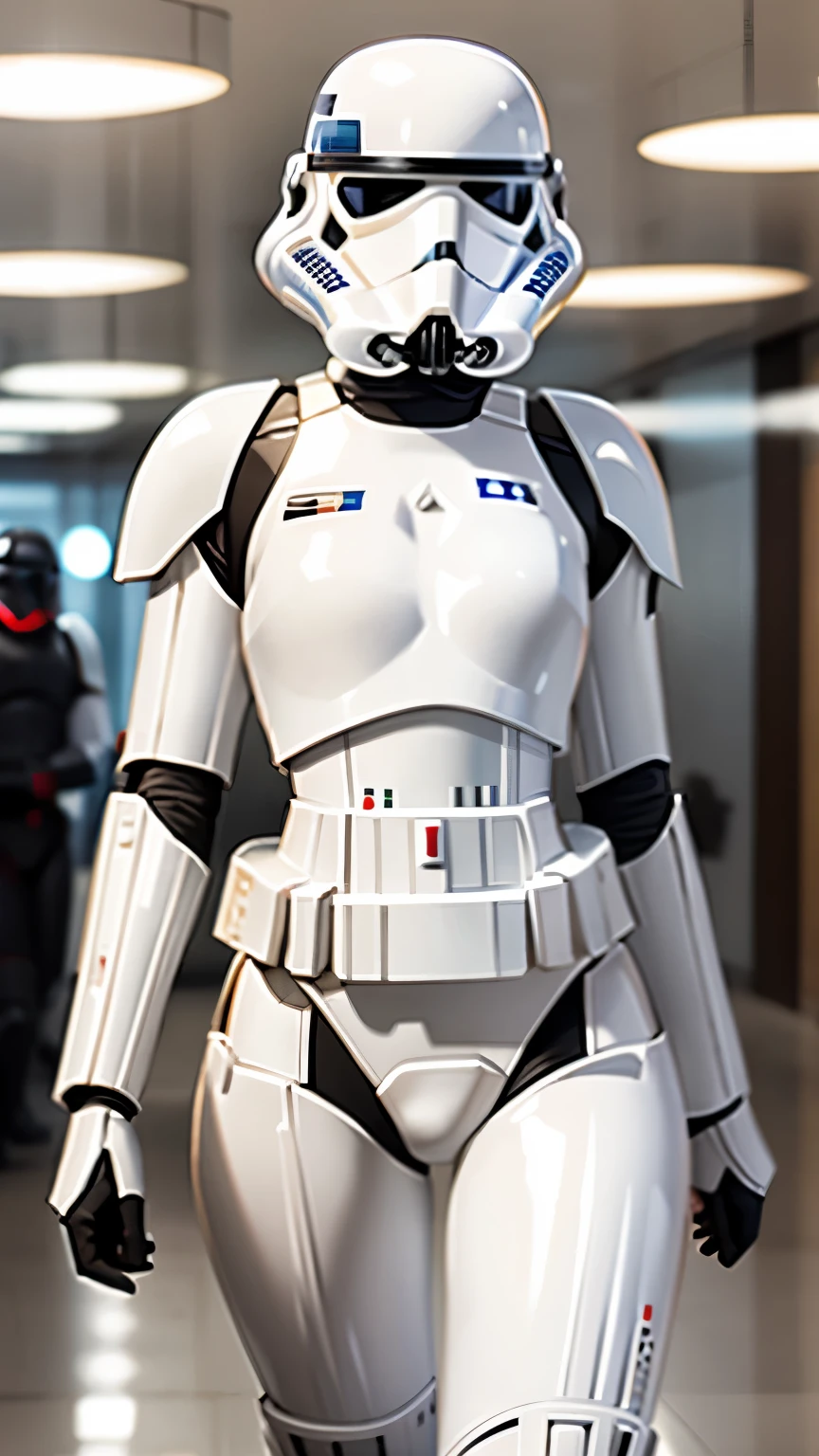 wearing shiny stormtrooper armor, a Star Wars imperial agent, wearing stormtrooper armor, imperial Star Wars style, storm trooper, stormtrooper, trooper, female stormtrooper, slender waist, medium breasts, wide hips, thigh gap, stormtroopers, Star Wars character