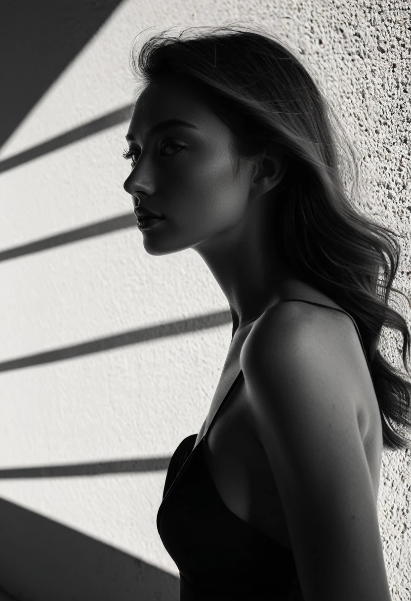 high-resolution photograph, woman, stunning use of shadows, in the syle of crisp lines and forms, UHD, shot on a Sony A7III --ar 1:2 --style raw --stylize 250