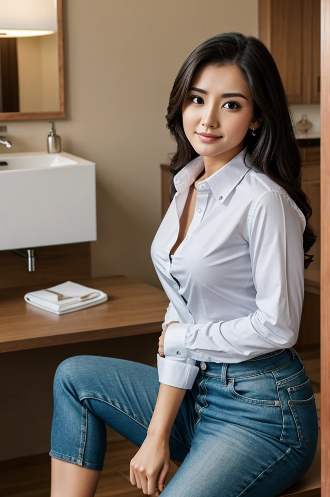 Woman in button down shirt has a penis
