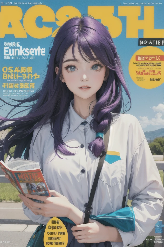 masterpiece, best quality, spring outfit, colorful hair, outdoor, magazine cover ,upper body,