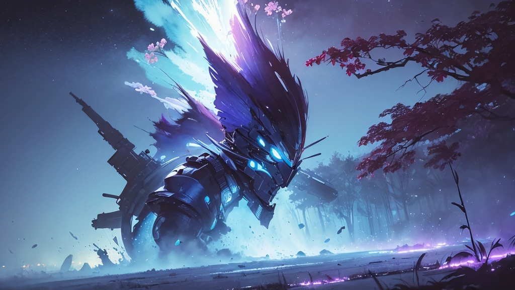 32k, Masterpiece, Highest quality, One girl, Detailed eyes, flower,gladiolus, Light blue and purple style,A dreamy, romantic piece,Pale red, Mysterious Leaves,A playful arrangement,Fantasy,High Contrast,Ink strokes,explosion,Exposure, Impression of light blue and purple tones,Abstract,((Watercolours by John Berkey and Jeremy Mann )) Brush strokes,Negative Space, Tyndall effect,