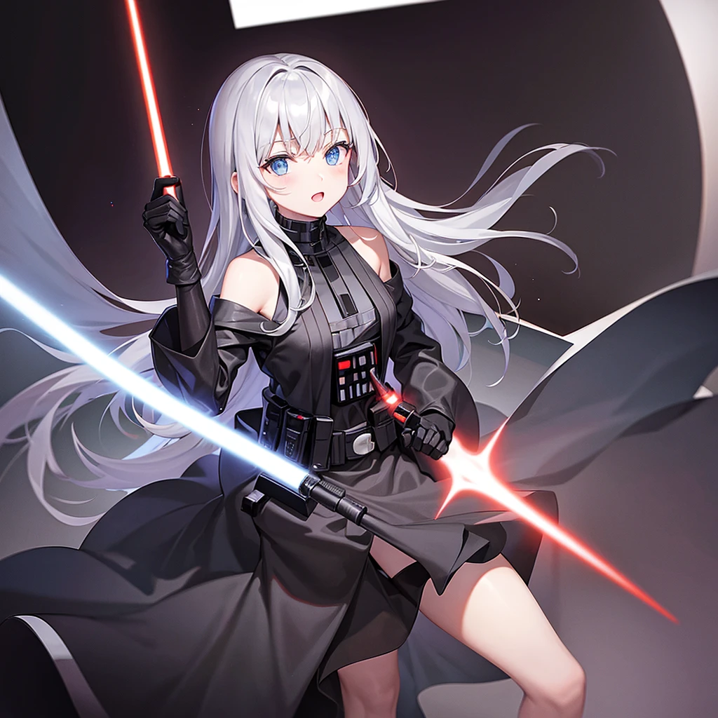darth vader as girl, long hair, midriff, thighs, long boots, wielding lightsaber