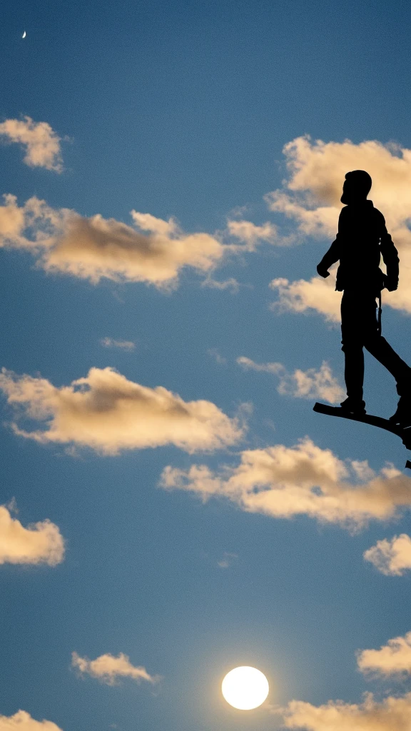 Silhouette of a person,moon,cloud,32k,Detailed Description