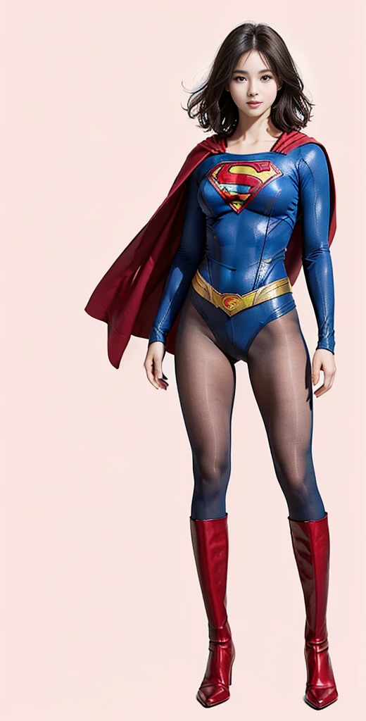 No background、(((Beautiful legs in black tights.)))、(((Legally express the beauty of your smile)))、((((Make the most of your original images)))、(((Supergirl Costume)))、(((Beautiful very short hair)))、(((suffering)))、(((Please wear black tights....、Wear red boots)))、((Best image quality、8K))、((Highest quality、8K、masterpiece:1.3))、(((Preserve background )))、Sharp focus:1.2、Beautiful woman with perfect figure:1.4、Slim Abs:1.2、Wet body:1.5、Highly detailed face and skin texture、8K
