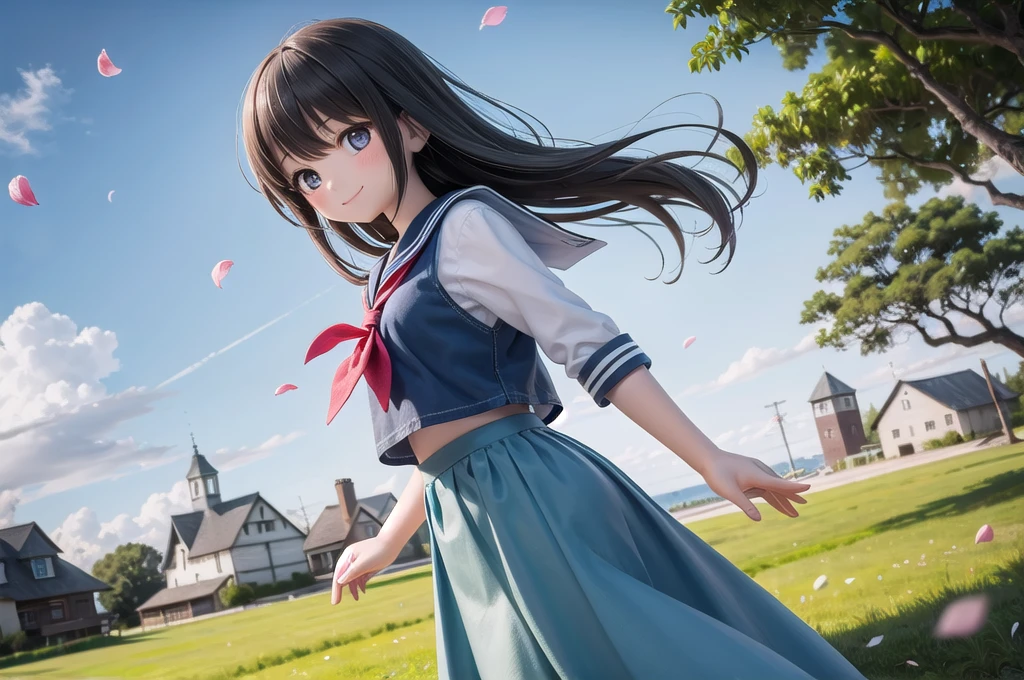 (masterpiece, Highest quality, High resolution、high resolution、Official Art, beautifully、aesthetic:1.2), (Chibi Character:1.3、2:2:1.3),night、深night、(Degrees of Freedom:1.8)、 (Shiny skin), (Many colors:1.4), Japanese、(uniform、high school student)、Super big breasts:1.5、(Small waist:1.3)、Realistic textured face and body、Perfect Anatomy、Detailed Background、Aurora、Wind、Fluttering Hair、
