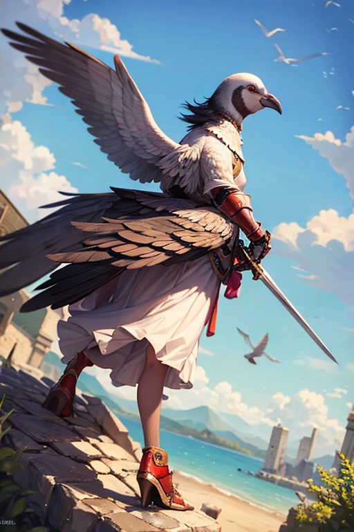Pigeons become warriors,Put on your armor,Holding a sword with wings
